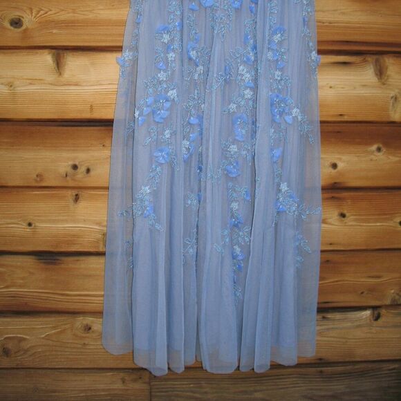 MAC DUGGAL 14521 Blue Floral Embellished Short Sleeve Mesh Gown Dress - Picture 13 of 14